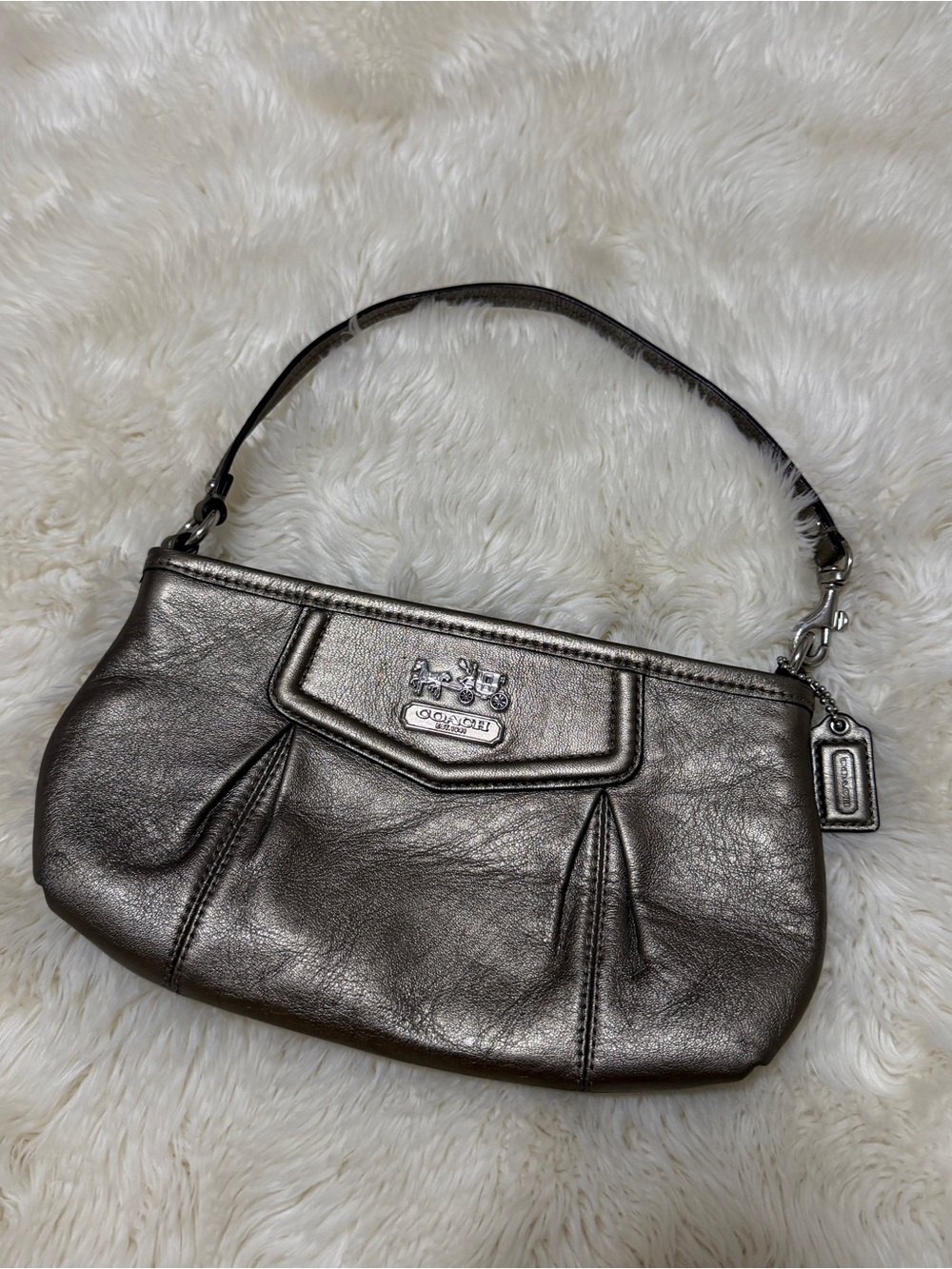 Coach Metallic Pewter Leather Clutch